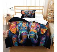 LILIlaobiao Mandala Elephant Lovingly Comforter Cover Hidden Zipper Duvet Cover Set with Pillowcases Bed Linen Set Soft Microfiber Indian Style Quilt Cover Set for Kids & Adults Single（135x200cm）