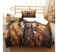 LILIlaobiao Native American Bedding Set Single(135x200cm),Mohicans Duvet Cover Set with Pillowcases, Soft Microfiber 3D Mohicans Printing Quilt Cover Set