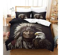 LILIlaobiao Native American Duvet Cover King（220x240cm）, Finesse Bed Set with Pillowcase Microfiber 3D Printed Mohican Eagle Quilt Cover with Zipper Closure for Childs & Adults