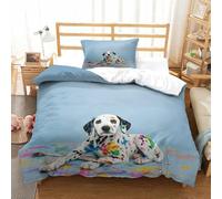 LILIlaobiao Painter Dog Washable Comforter Cover Hidden Zipper Duvet Cover Set with Pillowcases Dalmatians Bedding Set Soft Microfiber Quilt Cover Set Various Sizes for Kids Adults Single（135x200cm）