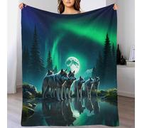 LILIlaobiao Sherpa Green Aurora Throw Blanket for Couch Sofa - Fleece 3D Tufted Fuzzy Soft Cozy Blanket for Bed, Thick Warm Full Moon Wolfpack Blanket 50x60inch(127x152cm) for All Seasons