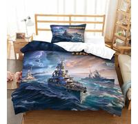 LILIlaobiao Single（135x200cm） Bismark Battleship Bedding Set, Washable With Hidden Zipper Duvet Cover WW2 Warship Quilt Cover Soft Microfiber, WW2 Warship Bed Linen Set for Kids & Adults