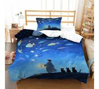 LILIlaobiao Skin-friendlySingle（135x200cm） Cats And Boy Duvet Cover, 3D Print Oil Painting Style Blue Comforter Cover with Hidden Zipper, Soft & Indelible Bedding Set for Childs & Adults