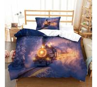 LILIlaobiao Steam Train Breathable Bedding Set Hidden Zipper Choochoo Duvet Cover Set with Pillowcases Quilt Cover Set Soft Microfiber 3D Printing Comforter Cover Single(135x200cm)