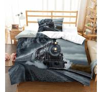 LILIlaobiao Steam Train Colorful Bed Linen Set Hidden Zipper Choochoo Duvet Cover Set with Pillowcases Quilt Cover Set Soft Microfiber Comforter Cover Set for Kids Adults Single（135x200cm）