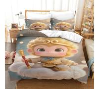 LILIlaobiao Sun WuKong Comforter Cover With Hidden Zipper King(220x240cm), The Monkey King Duvet Cover with Pillowcases, Bedding Set Soft Microfiber Quilt Cover Set for Kids Adults