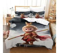 LILIlaobiao Sun WuKong Duvet Cover Double(200x200cm), The Monkey King Bedding Set Soft & Cozy Percale Weave, The Monkey King Comforter Cover with Zipper Closure for Kids & Adults