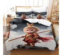 LILIlaobiao Sun WuKong Warmth Bedding Set Hidden Zipper Duvet Cover with Pillowcases The Monkey King Quilt Cover Soft Microfiber Comforter Cover for Kids & Adults King(220x240cm)