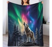 LILIlaobiao Super Soft Howling Wolf Throw Blanket 80x90inch(200x230cm) Premium Silky Flannel Fleece 3D Colorful Aurora Lightweight Bed Blanket All Season Use Cozy Wearable Fleece Blanket with Sleeves