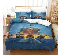 LILIlaobiao Warmth Aircraft Carrier Duvet Cover Double（200x200cm）, All Season Decorative Tank Fighter Jet Quilt Cover with Pillowcases, Bedding Set Soft Tank Fighter Jet Comforter for Boys & Girls