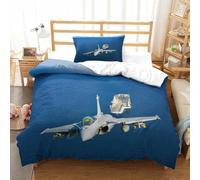 LILIlaobiao Warmth Rafale Fighter Jet Quilt Cover Set Single（135x200cm）, Light Duvet Cover with Pillowcases Aircraft Carrier Bedding Set Soft Microfiber Comforter for Kids Adults