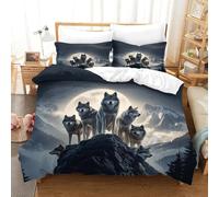 LILIlaobiao Warmth WolfPack Quilt Cover Set Double（200x200cm）, Light Duvet Cover with Pillowcases Full Moon Bedding Set Soft Microfiber Comforter for Kids Adults
