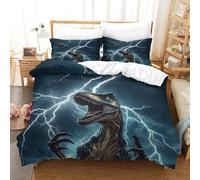 LILIlaobiao Washable Dinosaur Duvet Cover Set Double（200x200cm）, T-Rex Lightning Quilt Cover Set with Pillowcases, Soft Microfiber Bedding Set for Kids & Adults