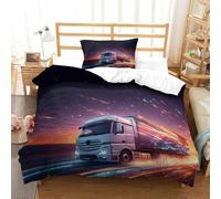 LILIlaobiao Washable Fast Moving Truck Duvet Cover Set Single（135x200cm）, Lorry Quilt Cover Set with Pillowcases, Soft Microfiber Bedding Set for Kids & Adults