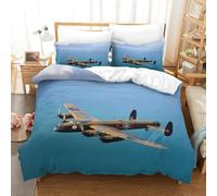 LILIlaobiao Washable WW II Aircraft Duvet Cover Set Double（200x200cm）, Lancaster Bomber Quilt Cover Set with Pillowcases, Soft Microfiber Bedding Set for Kids & Adults