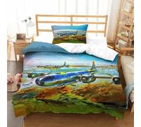 LILIlaobiao WW II Aircraft Comforter Cover With Hidden Zipper Single（135x200cm）, Lancaster Bomber Duvet Cover with Pillowcases, Bedding Set Soft Microfiber Quilt Cover Set for Kids Adults