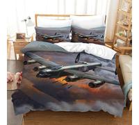LILIlaobiao WW II Aircraft Duvet Cover Double（200x200cm）, Soft Microfiber Bedding Set Lancaster Bomber Quilt Cover with Hidden Zipper Closure, 3D Lancaster Bomber Printed Comforter