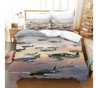 LILIlaobiao WW II Aircraft Pattern Bedding Set Double（200x200cm）, Ju 52 Propelled Aircraft Duvet Cover with Pillowcases, Quilt Cover Set Soft Microfiber Comforter Cover Kids & Adults