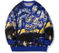 LILILEIDY Mens Crewneck Sweaters Graphic Comfortable Casual Knit Fall Winter Sweater Oversized Pullovers, Starry Nightfall - Halloween Edition, XX-L