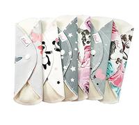Lilind® 6 Pack 7" Everyday Pantyliners, Organic Cloth Pads, Reusable Menstrual Sanitary Napkins, 100% Cotton, Random Flowers