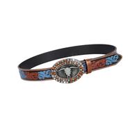 Lilinzhi Antique Western Belt Engraved Cow Head Buckles Adjustable Waist Strap With PU And Embossed Pattern For Western Event Belt For Men