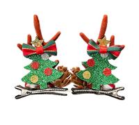 Lilinzhi Christmas Headpiece Elk Hairpieces With Green Ornaments For A Fun And Festive Look During Holiday Event Reindeer Antler Hair Clip