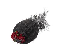 Lilinzhi Feathered Flower Fascinator Hat For Women Girl Halloween Cosplay Party Costume Top Hat Rose Barrettes Dark Series Party Accessory Hairclip