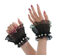Lilinzhi Korean Fashion Lace Pearls Hand Sleeves Breathable Wrist Cuffs Decorative Cuffs Covers For Cosplay And Evening Wear Elegant Lace Sleeves For Wedding Photoshoot
