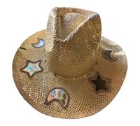 Lilinzhi Western Suncatchers Straw Sun Hat Rainbow Prisms Effects Star Moon Cutouts And Ventilated For Music Festivals Picnics Rainbow Prismatical Sun Hat