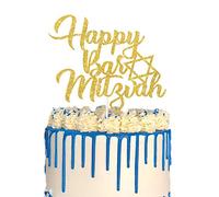 LILIPARTY Gold Glitter Happy Bar Mitzvah,Mitzvah Cake Topper,Elegant Star of David Mitzvah Cake Topper,Jewish Birthday Cake Topper,Jewish Holiday Party Supplies