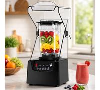 lilishangmao Professional Quiet Blender 2200W, Commercial Smoothie Mixer and Electric Ice Crusher with 1.8L Jug, Sound-Dampening Cover and Pulse Function, for Café/Bar/Club/Drink Stall/Canteen