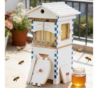 lilishangmao Self-Flow Beehive - Mini Wooden Beehive Starter Kit with Viewing Window, Compact Urban Beekeeping Hive, with 4 Flow Frames & 6 Brood Frames, Natural Cedar, for Farm, Garden Bake-Painted