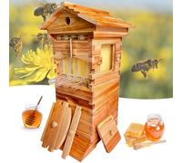 lilishangmao Upgraded Self-Flow Beehive, Mini Beehive for Urban Beekeeping, with Viewing Window, Wax-Dipped Cedar Starter Kit for Beginners, 4 Flow Frames & 6 Brood Frames, Easy Assembly