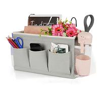 Lilithye Bedside Storage Organizer with Fixed Straps and Water Bottle Holder for Home, College, Dorm, Bunk/Hospital Bed, Crib Bed Rails (Grey)