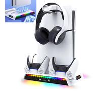 LiLiTok PS5 Pro/Slim Stand with 3-Level Fan, RGB Lighting, USB Hub & Headset Holder