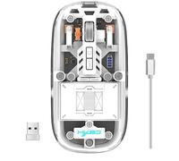 LiLiTok Transparent Gaming Mouse 2.4G Bluetooth Mice, Wireless Mouse with RGB Light Rechargeable Mouse Silent Click for ipad Macbook Laptop PC Accessories (White)