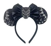 Lilium Kids Black Panther Marvel Inspired Minnie Mouse Superhero Alice Headband With Big 5" Sequin Top Bow Handmade Cosplay Fancy Dress
