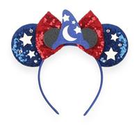 Lilium Kids Mickey Mouse Sequin Ears Alice Headband Fantasia Wizard Sorcerer Blue Hat Red Bow Handmade Cosplay Fancy Dress
