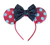 Lilium Kids Red Mickey Minnie Mouse Ears Alice Headband With Big 5" Black Sequin Top Bow Handmade