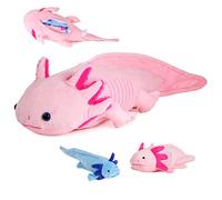 lilizzhoumax Realistic Axolotl Plush Toy 3-Piece Soft Stuffed Animal Zippers Playset, Cute Axolotl Mom with Babies, Gift for Kids