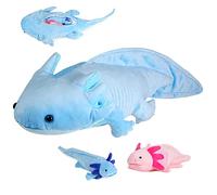 lilizzhoumax Simulation Axolotl Plush Toy with 2 Small Axolotl, Realistic Stuffed Animal 3Piece Soft Axolotl Plush Toy Zippers Playset, Cute Axolotl Mom with Babies, Gift for Kids