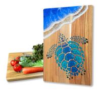 LILKUISYN Acacia Wood Cutting Board With Blue Resin Wave & Sea Turtle Epoxy Resin Ocean Pan for Kitchen Meal Prep Serving Tray Versatile Cheese & Charcuterie Board for Meat Vegetable Gift 15*10 inch