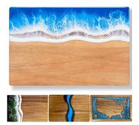 LILKUISYN Handcrafted Acacia Wood Cutting Board Resin Blue Wave Pattern for Kitchen Meal Prep and Serving Versatile Cheese & Charcuterie Board for Meat Vegetable Fruit Gift 15x10 Inch