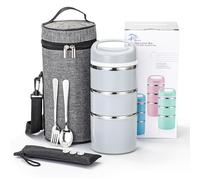 Lille Home 1380ml Stackable Stainless Steel Thermal Compartment Lunch Box, 3-Tier Insulated Bento/Food Container with Upgraded Lunch Bag and Silicone Seals