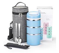 Lille Home 1380ml Stackable Stainless Steel Thermal Compartment Lunch Box, 3-Tier Insulated Bento/Food Container with Upgraded Lunch Bag and Silicone Seals