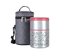 Lille Home Insulated Food Flask, 950ml Vacuum Insulated Stackable Stainless Steel Thermal Lunch/Snack box, 2-Tier Bento/Food Container with Lunch bag (Pink)