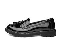 Lilley Womens Black Patent Slip On Tassel Loafer