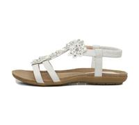 Lilley Womens White Flower Crochet T-Bar Sandal