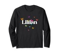 Lillian - Adorable Girl Name with Colorful Butterlies Long Sleeve T-Shirt