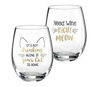 Lillian Rose 2 Cat Lover Wine Glasses with Funny Sayings, 2 Count (Pack of 1), Clear